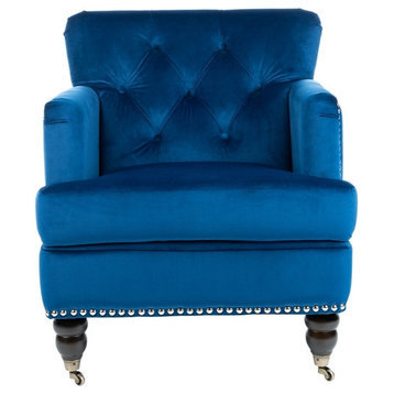Leonard Tufted Club Chair Navy Blue/Espresso