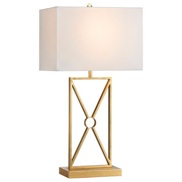 Nicholas 3-Way Metal Table Lamp with White Linen Shade