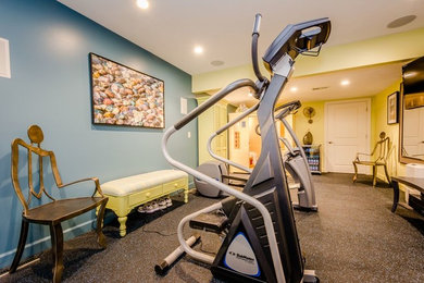 Multiuse home gym - mid-sized transitional vinyl floor multiuse home gym idea in Chicago