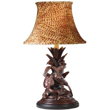 Sculpture Table Lamp Pheasant Birds Hand Painted OK Casting Feather