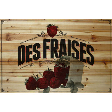 "French Produce Strawberry" Painting Print on Natural Pine Wood