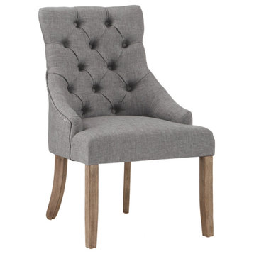 Petra Grey Finish Linen Curved Back Tufted Dining Chair, Set of 2, Grey