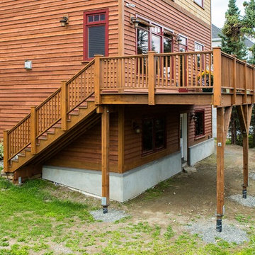 Rustic Entryway, Walkway and Back Decks with Trex Decking and Cedar Railing