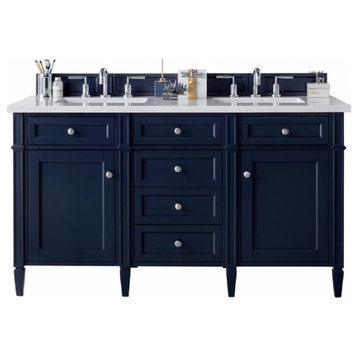 60" Double Sink Bathroom Vanity, Blue, No Countertop, No Sink