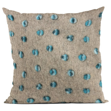 Plutus Blue Wool Dot Luxury Throw Pillow, 20"x26"