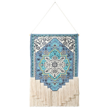 Ox Bay Wil Hale Teal Medallion Macrame-Fringed Wall Hanging, 19.5" x 35.5"