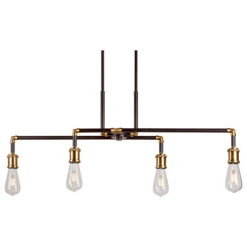 Forte Lighting 7116-04 Piper 4 Light 40"W Linear Chandelier - Black and Antique