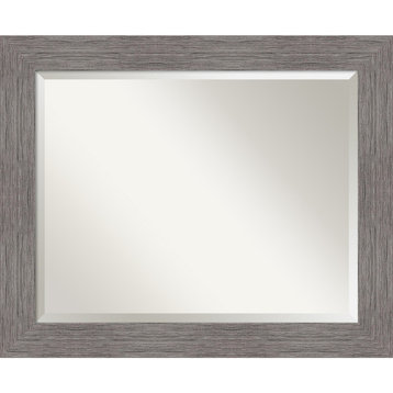 Pinstripe Plank Grey Beveled Bathroom Wall Mirror - 33.5 x 27.5 in.