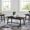 Set of 3 Coffee Table Set, Wood Construction With Spacious Bottom Shelf, Black