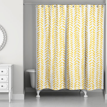Modern Herringbone Shower Curtain, Yellow