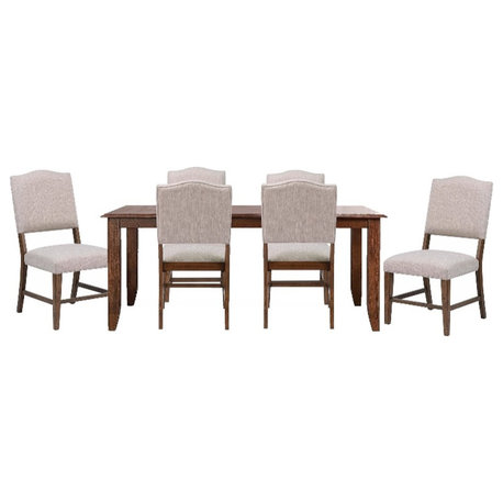 Simply Brook 7PC 72" Extension Dining Set Performance Fabric Chairs Brown Wood