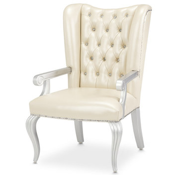 Hollywood Swank Leather Tufted Desk Chair, Creamy Pearl