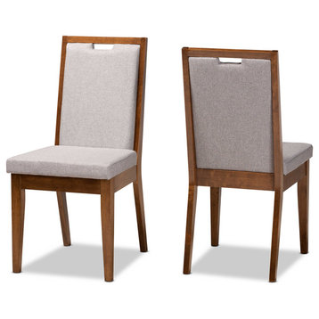 Gray Fabric Upholstered And Walnut Brown Finished Wood Dining Chairs, Set of 2