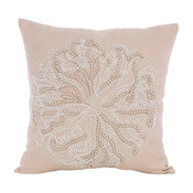 Beige Sea Creatures 26"x26" Cotton Linen Euro Shams, Sea Urchin