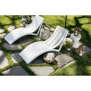 Slim Pool Chaise Sun Lounger, Set of 2, White