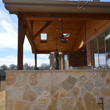 Garland, TX, Patio Cover with Skylights and Custom Stone Kitchen/Grill Area