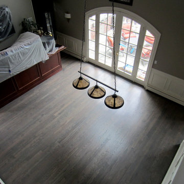 NISSEQUOGUE:  CUSTOM GREY STAIN ON RED OAK - BONA TRAFFIC HD POLY