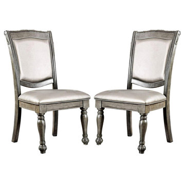 Set of 2 Leatherette Side Chair, Gray/Sliver