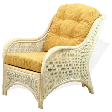 Jam Natural Rattan Wicker Handmade Chair White Wash color, Light Brown Cushion