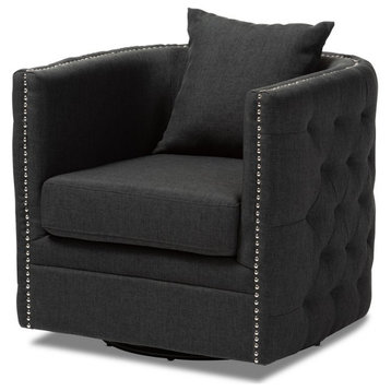 Baxton Studio Micah Grey Fabric Upholstered Tufted Swivel Chair