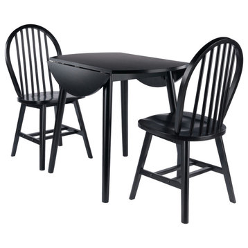 Moreno 3-Pc Drop Leaf Dining Table with Windsor Chairs, Black