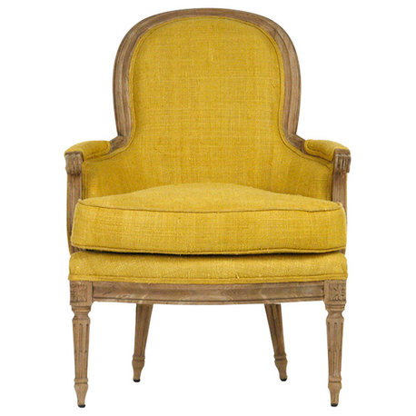 Sebastian Club Chair, Dry Natural Finish, Yellow Raw Silk