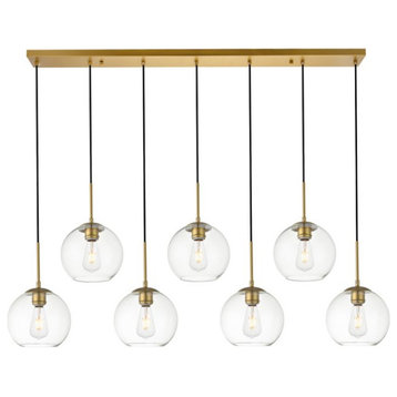 Midcentury Modern Brass And Clear 7-Light Pendant