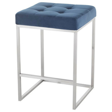 Glam Counter Stool, Modern Tufted Counter Stool, Fabric Kitchen Stool, Peacock B