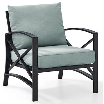 Afuera Living Metal/Fabric Patio Arm Chair in Mist Green/Oil Rubbed Bronze