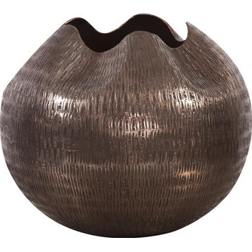 HOWARD ELLIOTT Vase Globe Pinched Top Small Textured Deep Copper