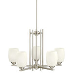 Kichler Lighting - Kichler Lighting 1896OZSL18 Eileen - 24" 50W 5 LED Chandelier - This 5 light chandelier from the Eileen Collection features a clean, straight linear construction with simple glass for a style that is as unique and contemporary as Eileen Gray. The fresh, weightless elegance of our Chrome finish complements the white etched glass perfectly to give the Eileen Collection the added ambiance that is ideal for today's ever-evolving aesthetic. This fixture features LED Light Bulbs which are Energy-Star certified.