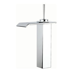 Modern Brushed Chrome Finish Fat Wide Waterfall Spout Bathroom Vessel Sink Fauce - Products