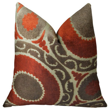 Madeline Red and Brown Handmade Luxury Pillow, 16"x16"