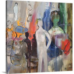 Great BIG Canvas - "Picasso's Friends" Wrapped Canvas Art Print, 30"x30"x1.5" - Gallery-Wrapped Canvas entitled 'Picasso's Friends'.  Semi-abstract artwork with several figures in varying size and color.  Multiple sizes available.  Primary colors within this image include: Orange, Dark Gray, Light Gray.  Made in USA.  Satisfaction guaranteed.  Inks used are latex-based and designed to last.  Canvas is acid-free and 20 millimeters thick.  Canvas frames are built with farmed or reclaimed domestic (pine or poplar) wood.