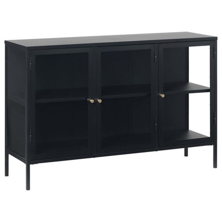 3-Section Metal and Glass Sideboard in Black