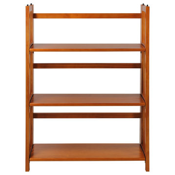3 Shelf Folding Bookcase, Honey Oak, Large, 3 Shelf
