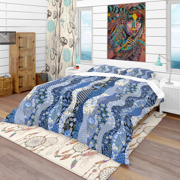 Patchwork Pattern With Roses Patterned Duvet Cover Set, Twin