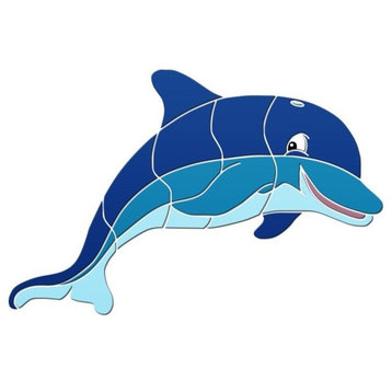 Fun Dolphin Ceramic Swimming Pool Mosaic 12"x8"