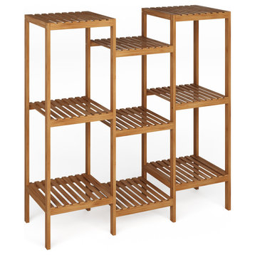 Freestanding 9-Tier Bamboo Shelf Indoor/Outdoor Multi-Level Plant Stand