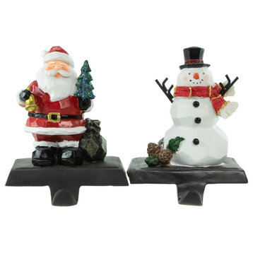 Set of 2 White and Red Santa and Snowman Christmas Stocking Holders 7"