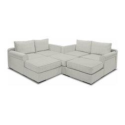 7 Seats + 8 Sides  in Tan Tweed Covers - Sectional Sofas