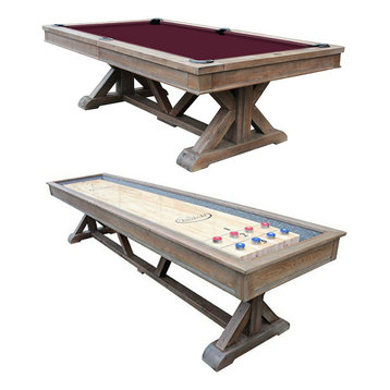 Brazos River 8' Pool Table And Pro Style Shuffleboard Combo, Weathered Barn, 8'