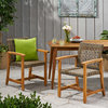 Clementine Outdoor Acacia Wood and Wicker Dining Chair, Set of 2