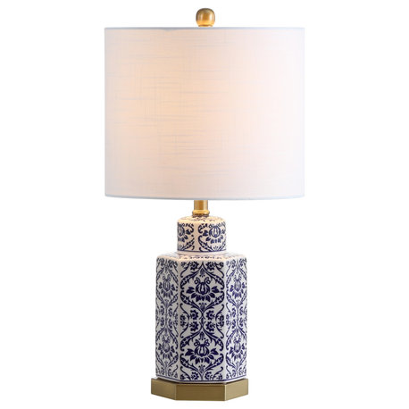 Diana 23.5" Ginger Jar Ceramic, Metal LED Table Lamp, Blue, White