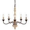 5-Light Scratched Wood and Rust Finish Candle Style Chandelier