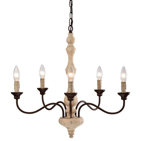 5-Light Scratched Wood and Rust Finish Candle Style Chandelier