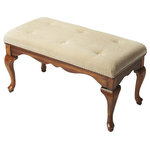Butler Specialty Company - Grace Upholstered 38"W Bench, Medium Brown - This delightful Queen Anne styled bench is a wonderful addition to any bedroom, entryway or sitting area. It is crafted from selected hardwood solids and wood products. Features a button tufted chenille upholstered cushion and warm Olive Ash Burl finish.