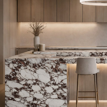 Viola Burgundy Stone Kitchen Island with Waterfall Benchtop