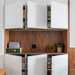 Walnut and White Built Ins - Storage Cabinets