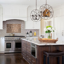 Dark wood floor and dark-white cabinets combo